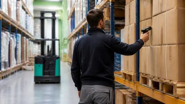 Almacén de distribución con escaneo de códigos