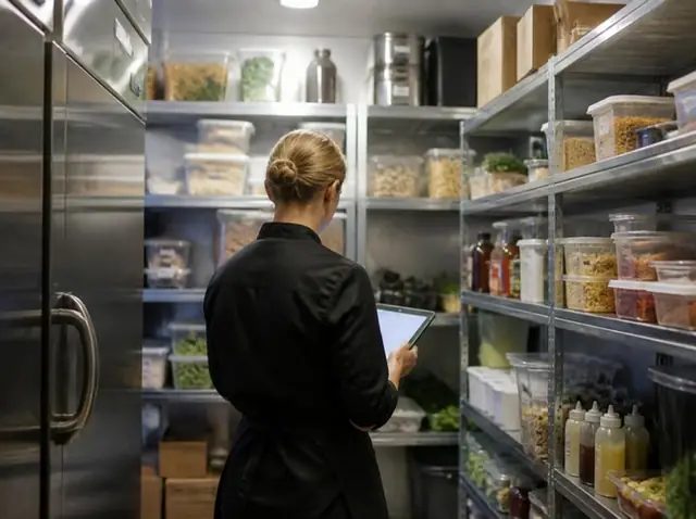 Despensa de restaurante con control de stock en tablet