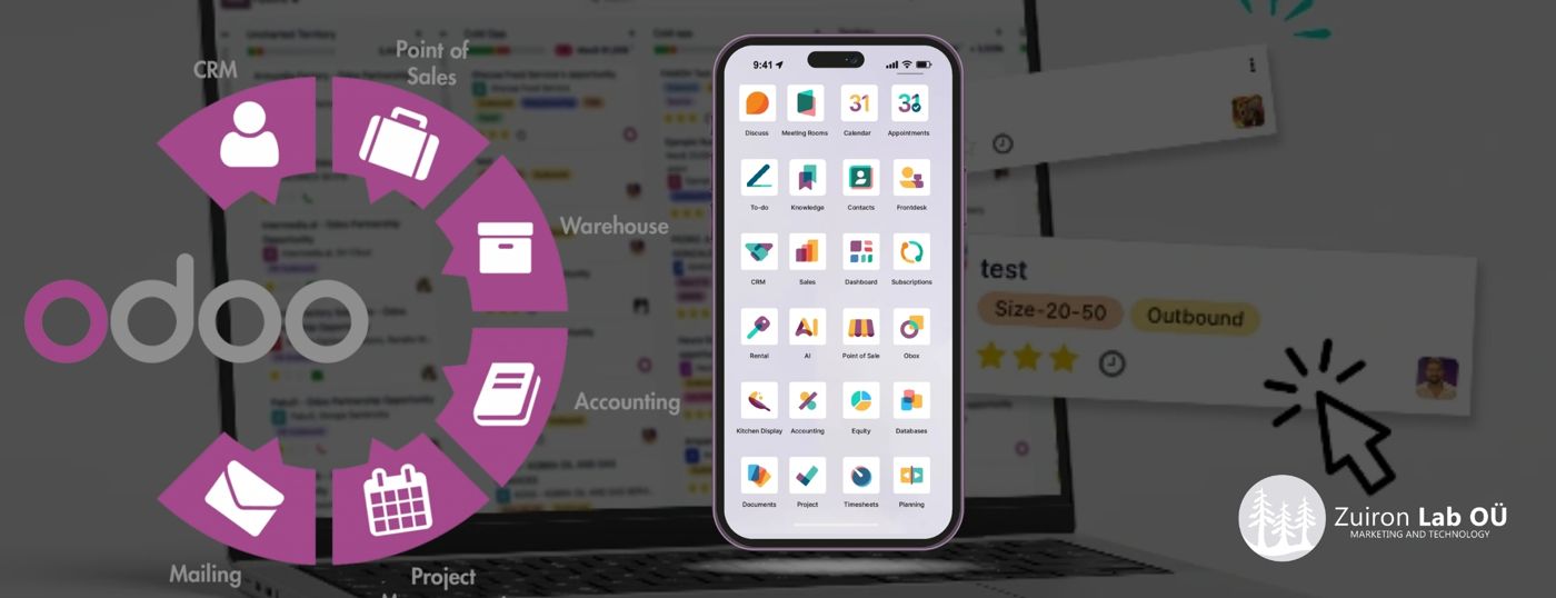 Odoo con sus módulos de ventas, almacén, contabilidad, proyectos y más, por Zuiron Lab OÜ