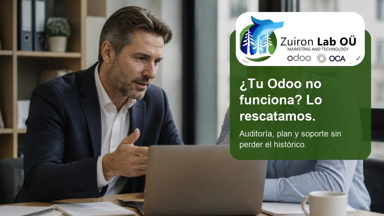 ¿Tu Odoo no funciona? Lo rescatamos: consultor revisando un sistema ERP con un directivo