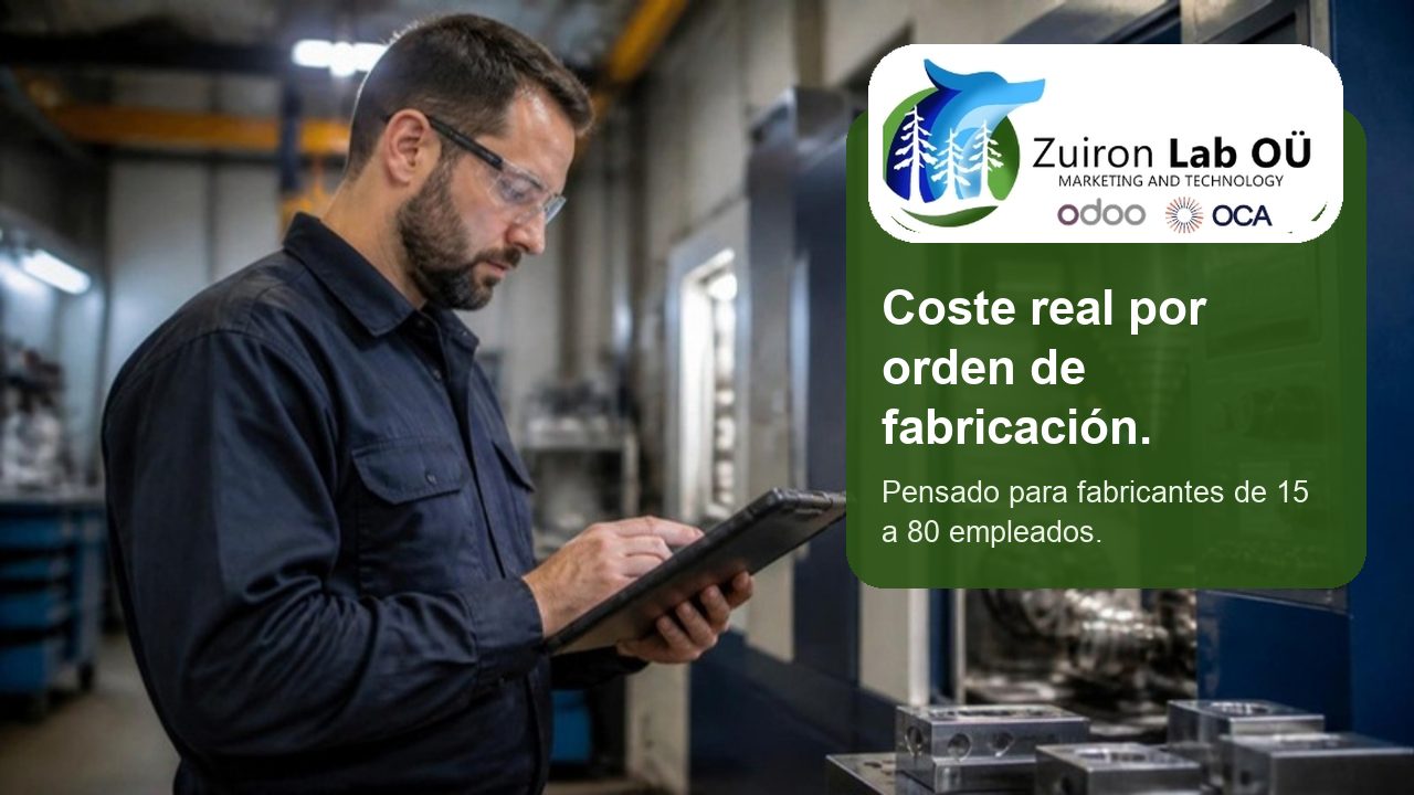 Coste real por orden de fabricación: operario consultando una orden junto a una máquina CNC